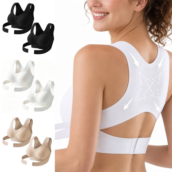 2 Pack Women Sports Bra Seamless Posture Shaping Lift Support Back Sculpting Active Lingerie for Daily & Workout