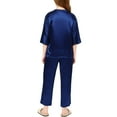 thumbnail image 4 of BRGZLK Girls Homewear Set Solid Color Soft Comfy Imitation Silk Long Sleeve Round Neck Top Shirt and Long Pants Loungwear Two Pieces Set Navy 9-10 Years, 4 of 5