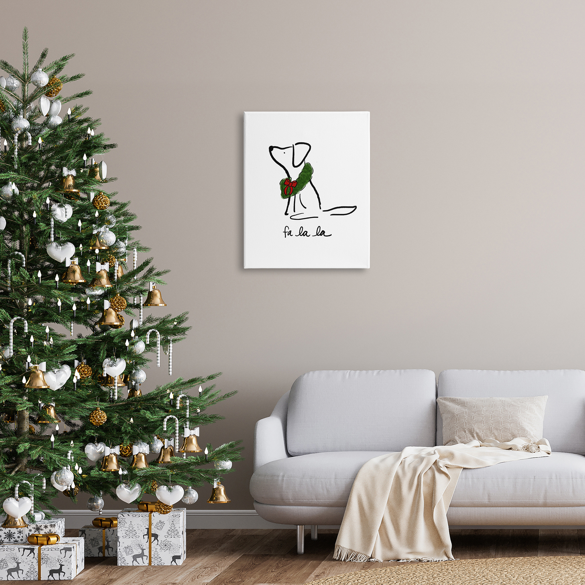 Fa La La Holiday Caroling Dog Line Doodle Wreath Animals & Insects Graphic Art Gallery-Wrapped Canvas Print Wall Art