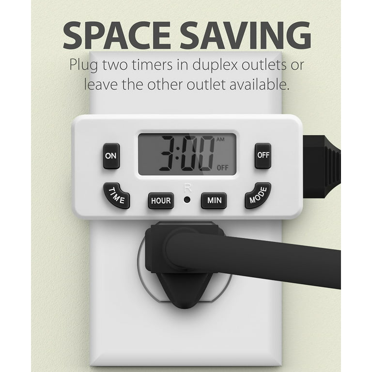 Fosmon 125/15A Indoor Weekly Digital Outlet Timer with Two US Socket Outlets  - White
