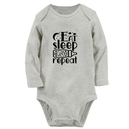 

Eat Sleep Cute Repeat Funny Rompers Newborn Baby Unisex Bodysuits Infant Jumpsuits Toddler 0-12 Months Kids Long Sleeves Oufits (Gray 0-6 Months)