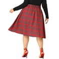 thumbnail image 3 of MODA NOVA Juniors Plus Size A Line Knee Length Plaid Flare Velvet Skirt 1X Red, 3 of 5