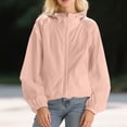 thumbnail image 2 of Arlun Solid Color Lightweight Jackets for Women Casual Outdoor Thin Breathable Loose Hooded for Couples Sun Protection Coats Full Zipper Long Sleeve Fall Outwear Pink L, 2 of 4
