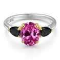 thumbnail image 3 of Gem Stone King 925 Silver and 10K Yellow Gold Pink Created Sapphire and Black Onyx Engagement Ring for Women | 1.76 Cttw | Oval 9X7MM | Gemstone September Birthstone | Size 5, 3 of 6