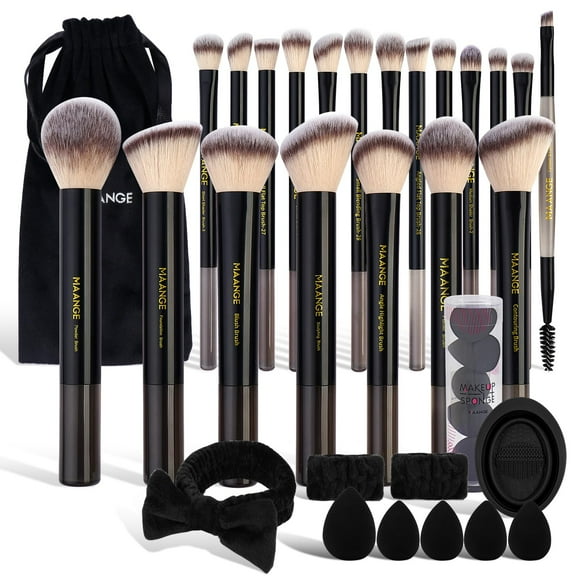 Kit de 30 brochas de maquillaje MAANGE con bolsa, negras para maquillaje