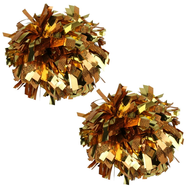 ICOCHEER Cheerleading Pom Poms Metalic Holographic Cheerleader 6 inch 1  Pair 2 Pieces (Green/Gold)