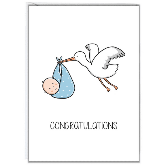 Congratulations Card for New Baby – Cute Stork and Baby Design – Envelope Included, Blank Inside – Perfect Gift for Baby Showers and New Parents