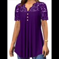 thumbnail image 1 of Blusas Tipo Túnica de Talla Grande para Mujer, de Corta, con Cuello en V, Plisadas y Botones de Encaje. Violeta Oscuro S, 1 of 6