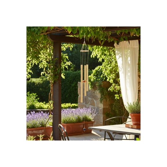 Hanging Wind Chime Garden Decor for Outdoor Spaces - Metal Wind Chimes for Outside with Soothing Tone - Outdoor Hanging Accent for Small Patio, Porch, or Home Decoration - 43", Gold