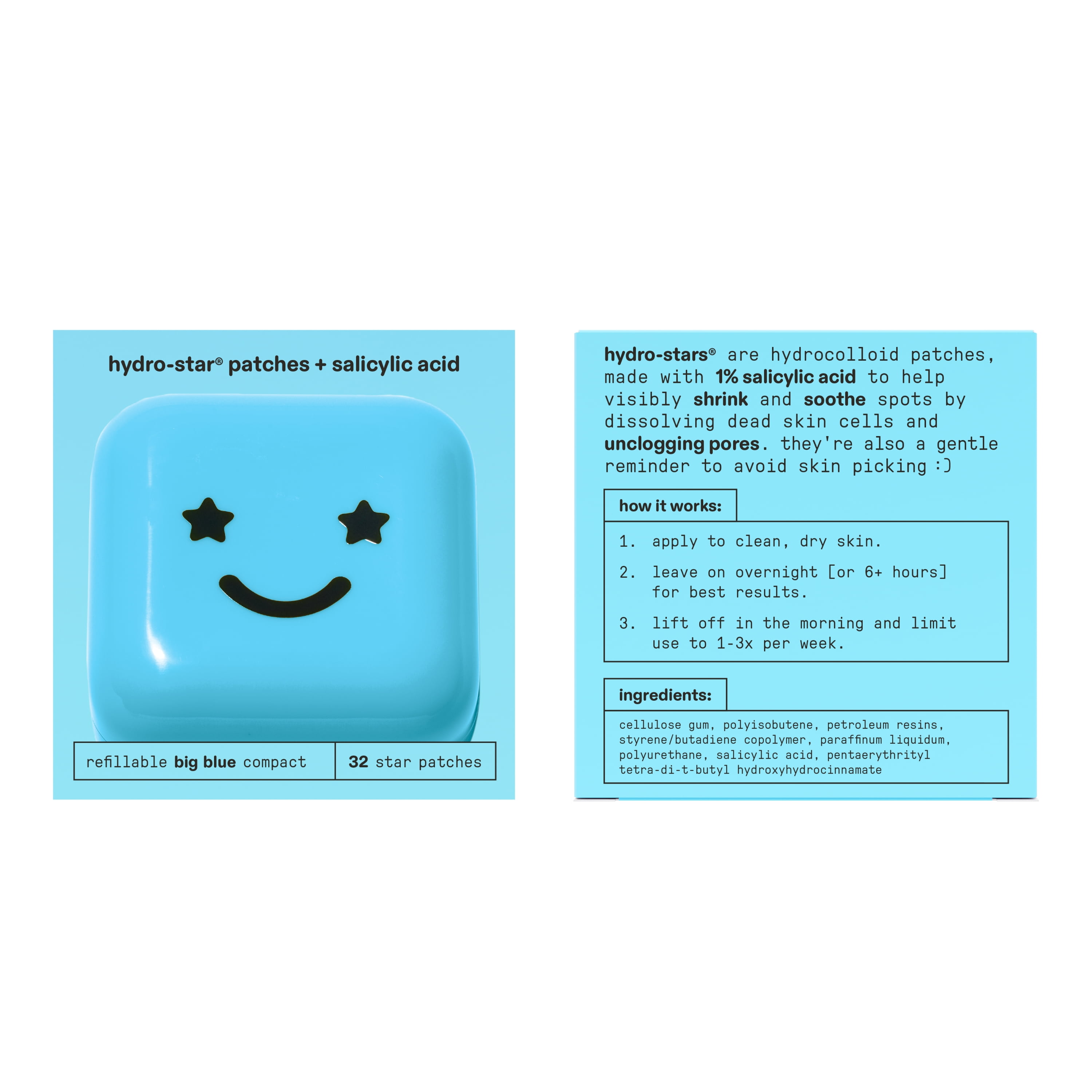 【セット】　STARFACE hydro-star 水色　ケース、パッチ 32枚 Starface Hydro-Star + Salicylic Acid Pimple Patch 32 Ct