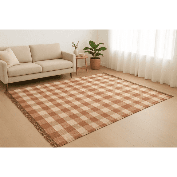 Expobazaar Jute Rug Area Rug Durable Dark Brown Plaid Rug 5X7 ft
