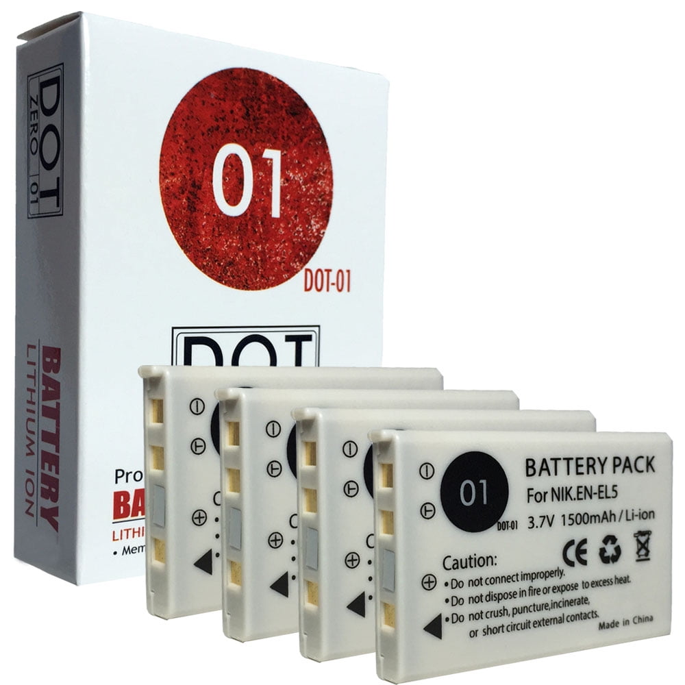 4x DOT01 Brand 1500 mAh Replacement Nikon ENEL5 Batteries for Nikon