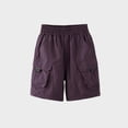 thumbnail image 4 of IVEYRTF Boys Casual Cargo Shorts Solid Color Lightweight Summer Wear Elastic Waist Loose Fit Comfort Play Shorts(Purple,13-14 Years), 4 of 6
