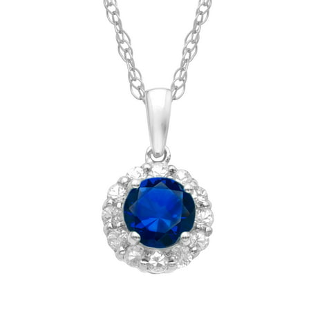 1 5/8 ct Created Ceylon & White Sapphire Pendant Necklace in 10kt White Gold