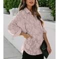 thumbnail image 3 of Blusa con botones para mujer, manga larga, cuello vuelto, patrón de flores, camisa con botones para mujer, para fiesta en la calle, oficina, rosa, XXL, 3 of 7