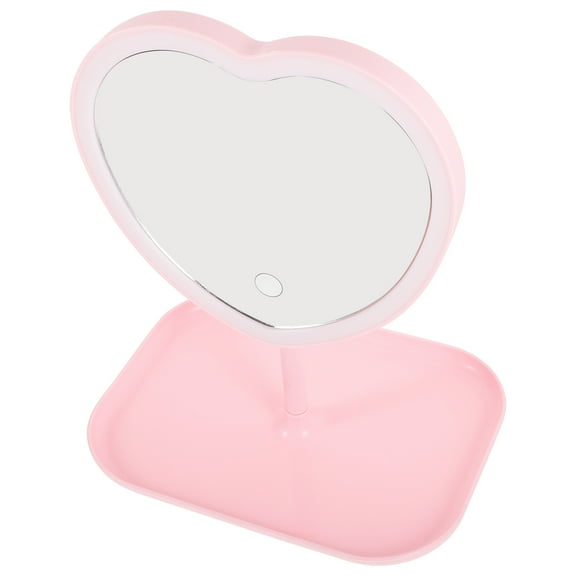 PAMINGONO 1Set Desktop Vanity Mirror With Led Lighting For Women In Pink Heart Shape