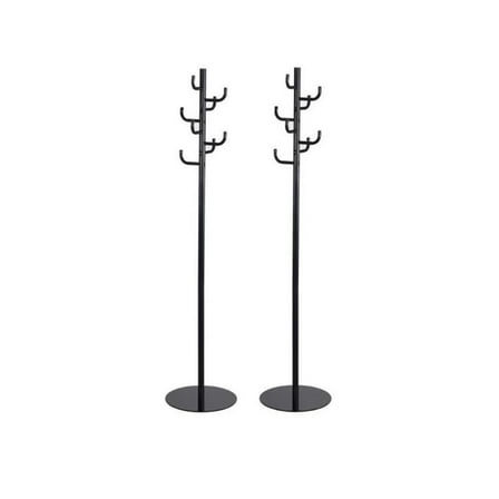 Home Square 2 Piece Steel Hook Head Coat Rack Set in Black