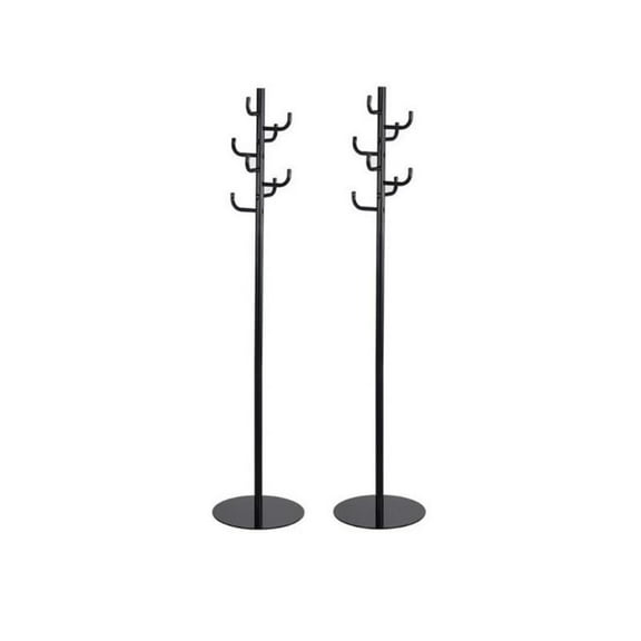 Home Square 2 Piece Steel Hook Head Coat Rack Set in Black