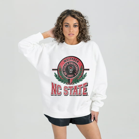 Women's Gameday Couture  White NC State Wolfpack Hot Shot Fleece Pullover Sweatshirt