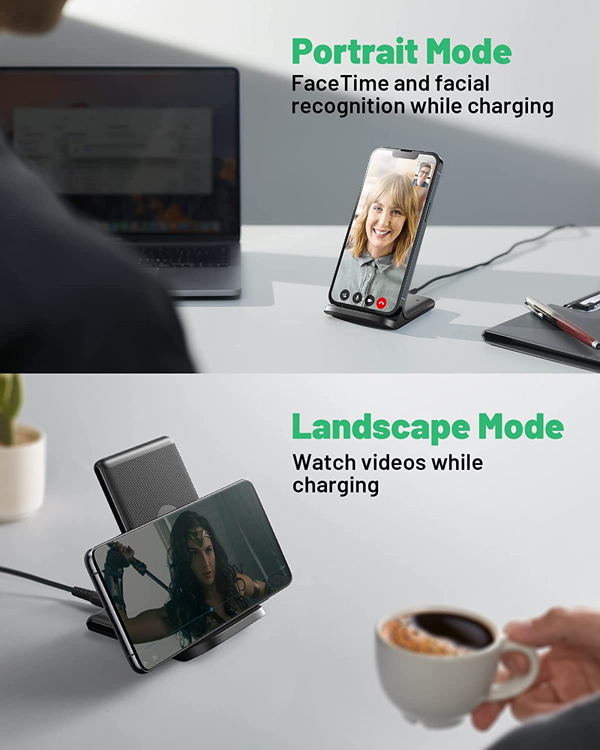INIU 15W Wireless Charging Station with Adaptive LED, Black photo 6
