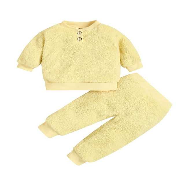 2 Piece Fleece Sweatsuit Baby Girl Boy Sweatshirt Button Down Pullover Tops Long Sleeve Solid Color Jogger Pants Set 0-6 Months