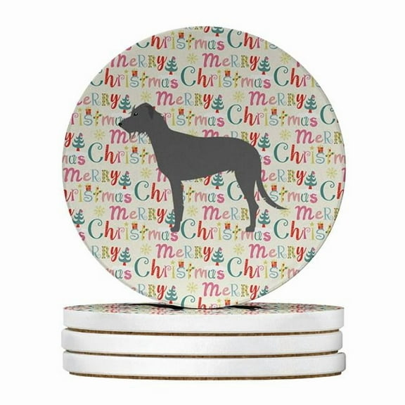 Irish Wolfhound Merry Christmas Large Sandstone Coasters Pack of 4 4 in x 4 in