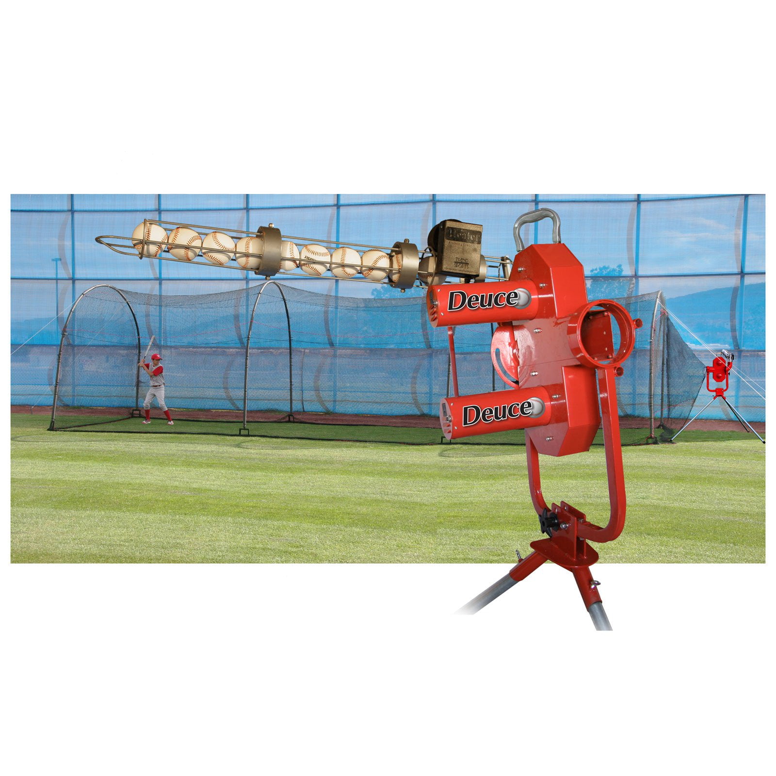 Heater Sports Deuce Pitching Machine with Xtender Batting Cage