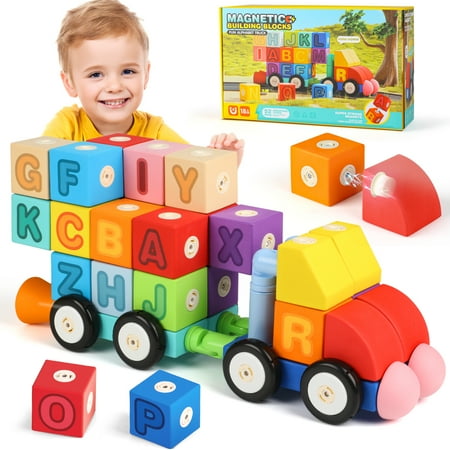 Beefunni 52 PCS Magnetic Blocks, Foam Magnetic Building Blocks for Toddlers 1-3 3-6, Montessori Toys, Magnetic Cubes, Preschool STEM Educational Sensory Magnet Toys for Boys and Girls