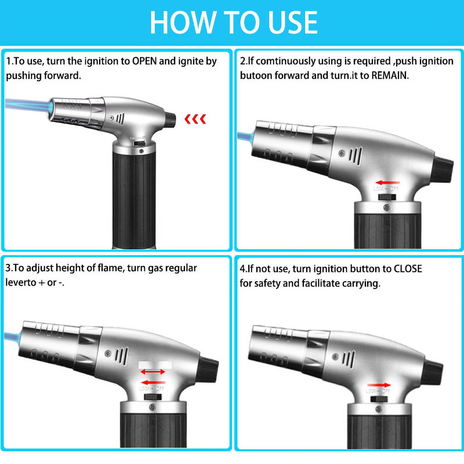 BUSATIA Butane Torch,Professional Kitchen Cooking Torch with Lock Adjustable Flame Refillable Mini Blow Torch Lighter for BBQ,Baking,Brulee Creme,Crafts and Soldering-Butane Gas Not Included