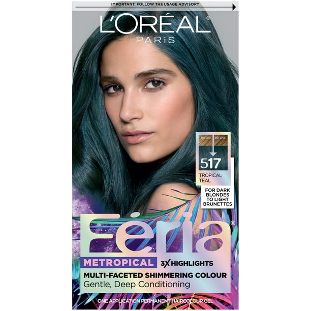 L'Oreal Paris Feria Multi-Faceted Shimmering Permanent Hair Color, 517  Tropical Teal, 1 kit 