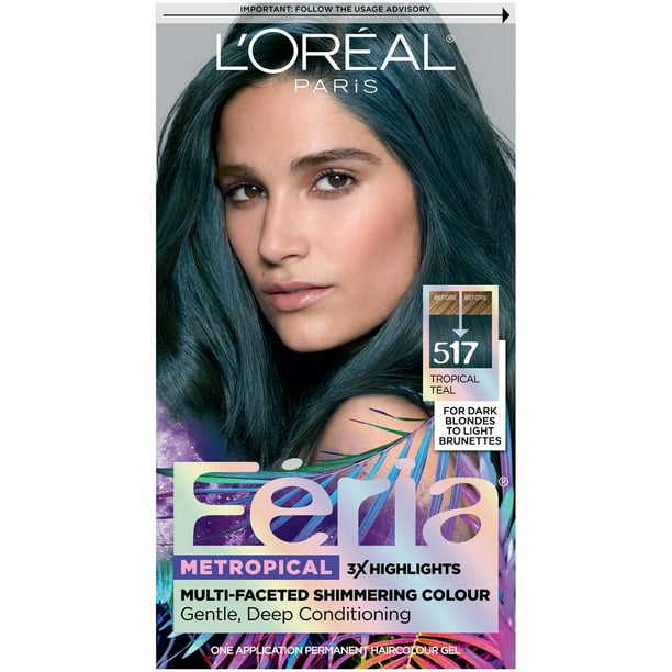 L'Oreal Paris Feria Multi-Faceted Shimmering Permanent Hair Color, 517 Tropical Teal, 1 kit L'Oreal Paris Feria Multi-Faceted Shimmering Permanent Hair Color, 517 Tropical Teal, 1 kit
