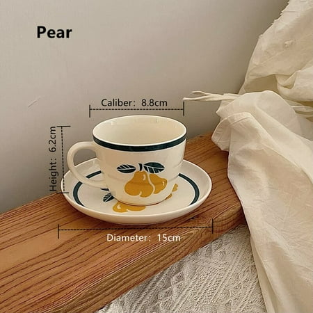 

CuteLife Nordic Fruit White Ceramic Coffee Cup Set Decorative Latte Drinking Milk Tea Cup Saucer Reusable Wedding Breakfast Cup