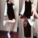 thumbnail image 5 of Stitching Color Dress Round Neck Dress Fashion Women Stitching Color Dress Round Neck Long Sleeve Above Knee Length Slim DressBlack M ANGGREK Otros, 5 of 7