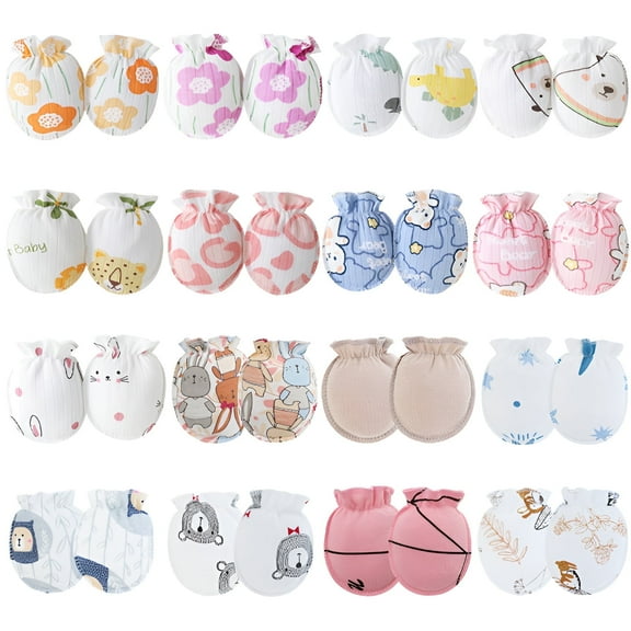 TELOLY 16Pcs Baby Mittens,Breathable Fabric Baby Mittens Newborn,Cute Look Newborn Mittens No Scratch,Style