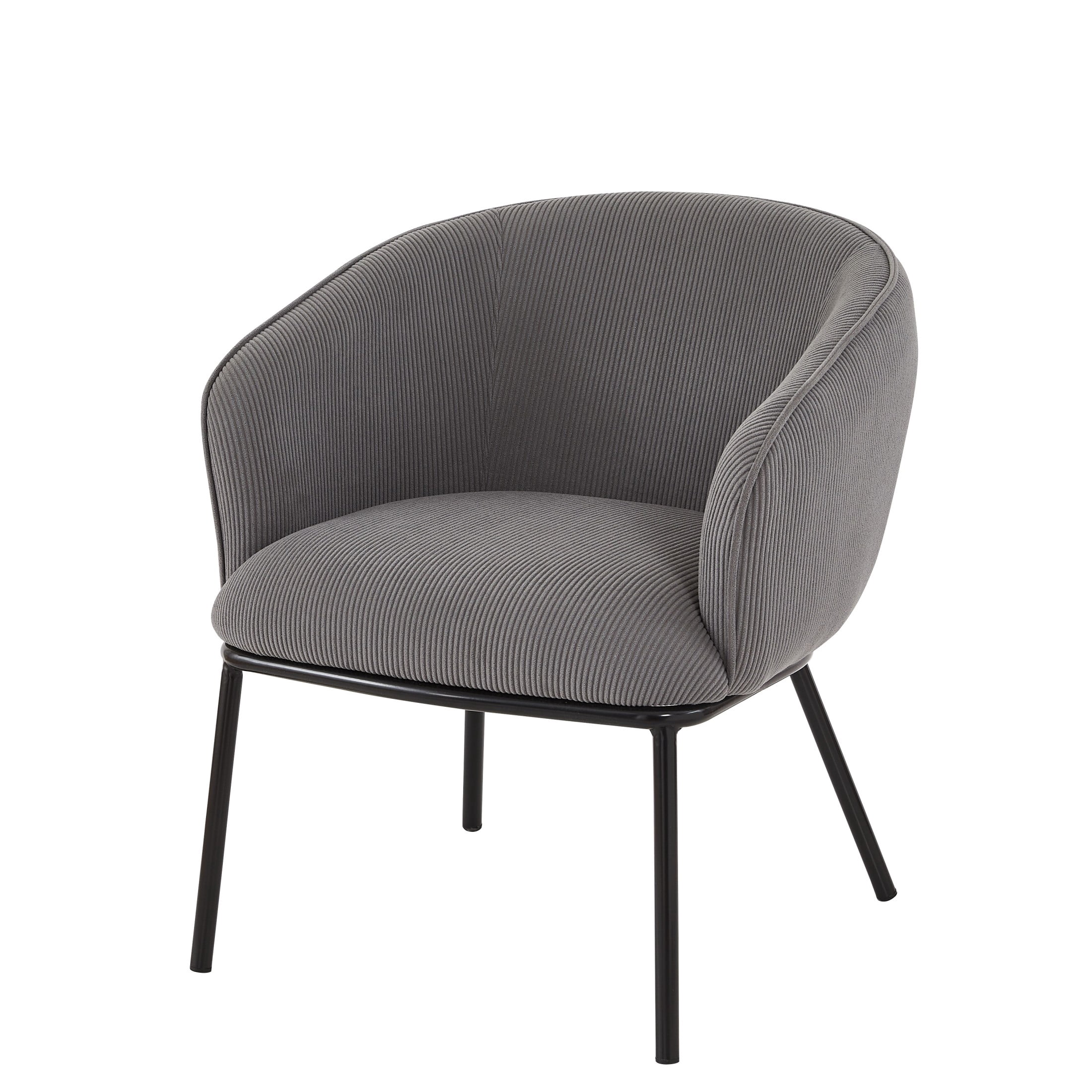GDF Studio Mid-Century Modern Barrel Accent Chair with Corduroy Upholstery & Metal Legs, Gray