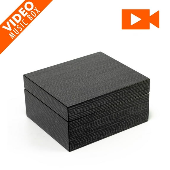 Ultra-Modern 18 Note Hi Gloss Black Apricot Finish 3.6" LCD Video Jewelry Box - Over 400 Song Choices - Butterfly Kisses