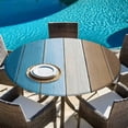 thumbnail image 6 of Blue Brown Ombre Round Tablecloth, Fitted Table Cover with Elastic for 55"-60" Round Tables, Vintage Country Wooden Table Cloth Outdoor Indoor Dinning Party Waterproof Tablecloths, 6 of 7