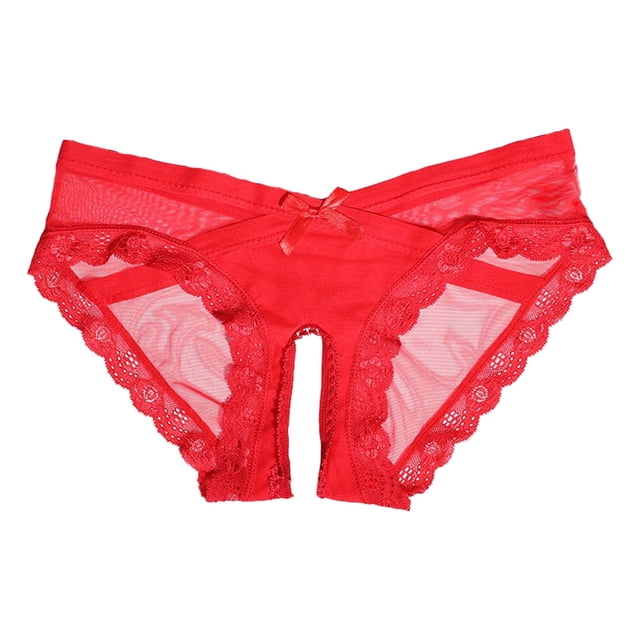 Women Quick Dry Underwear Transparent Lace Hollow Embroidered Open Briefs Breathable Underpants for Ladies
