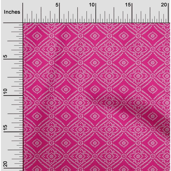 oneOone Polyester Lycra Fuschia Pink Fabric Geometric Bandhani Craft Projects Decor Fabric Printed By The Yard 56 Inch Wide