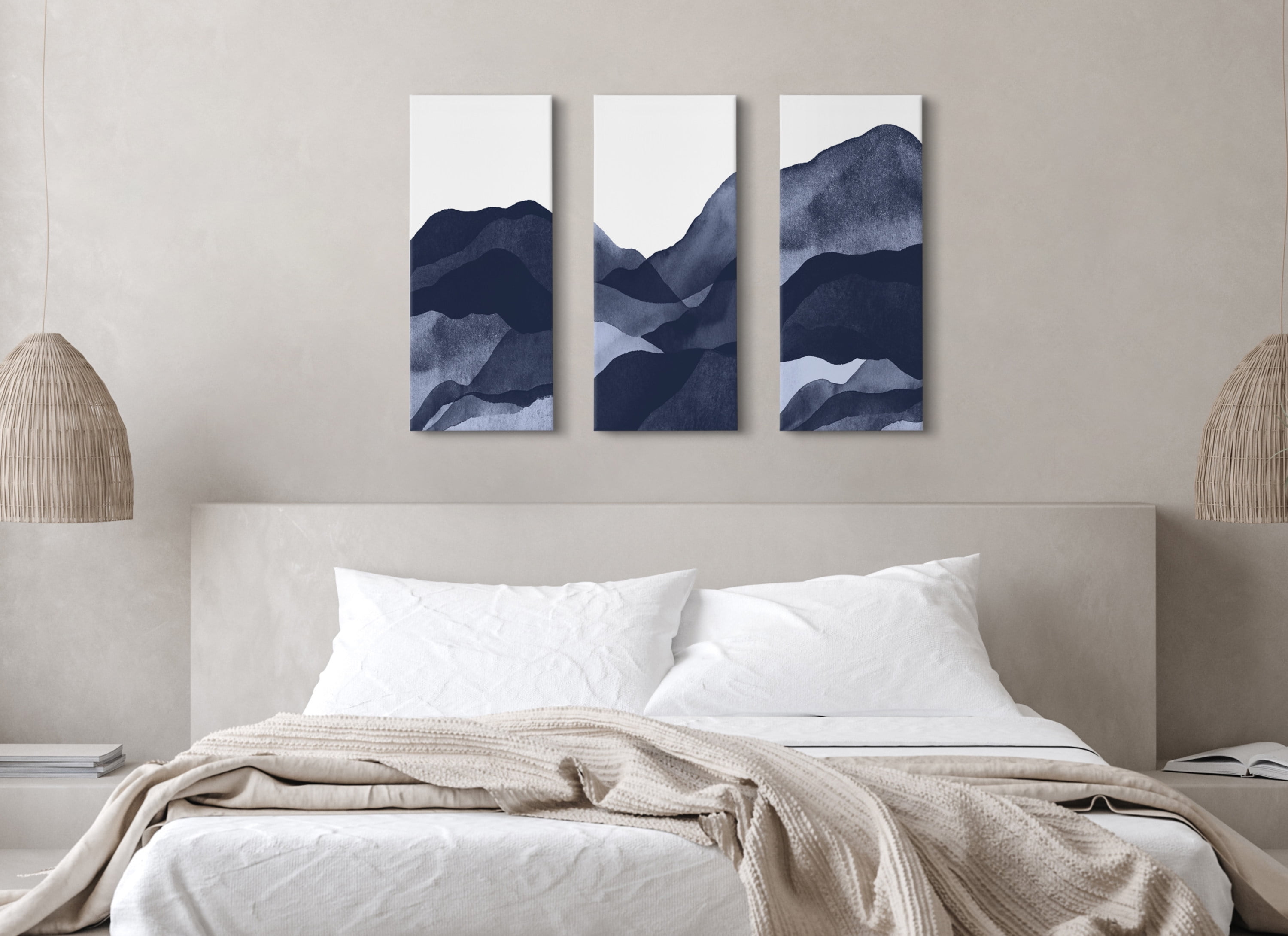 Kate and Laurel Blue Abstract Mountain Range Canvas Wall Art Set by Amy Lighthall 3 Piece 12 x 28