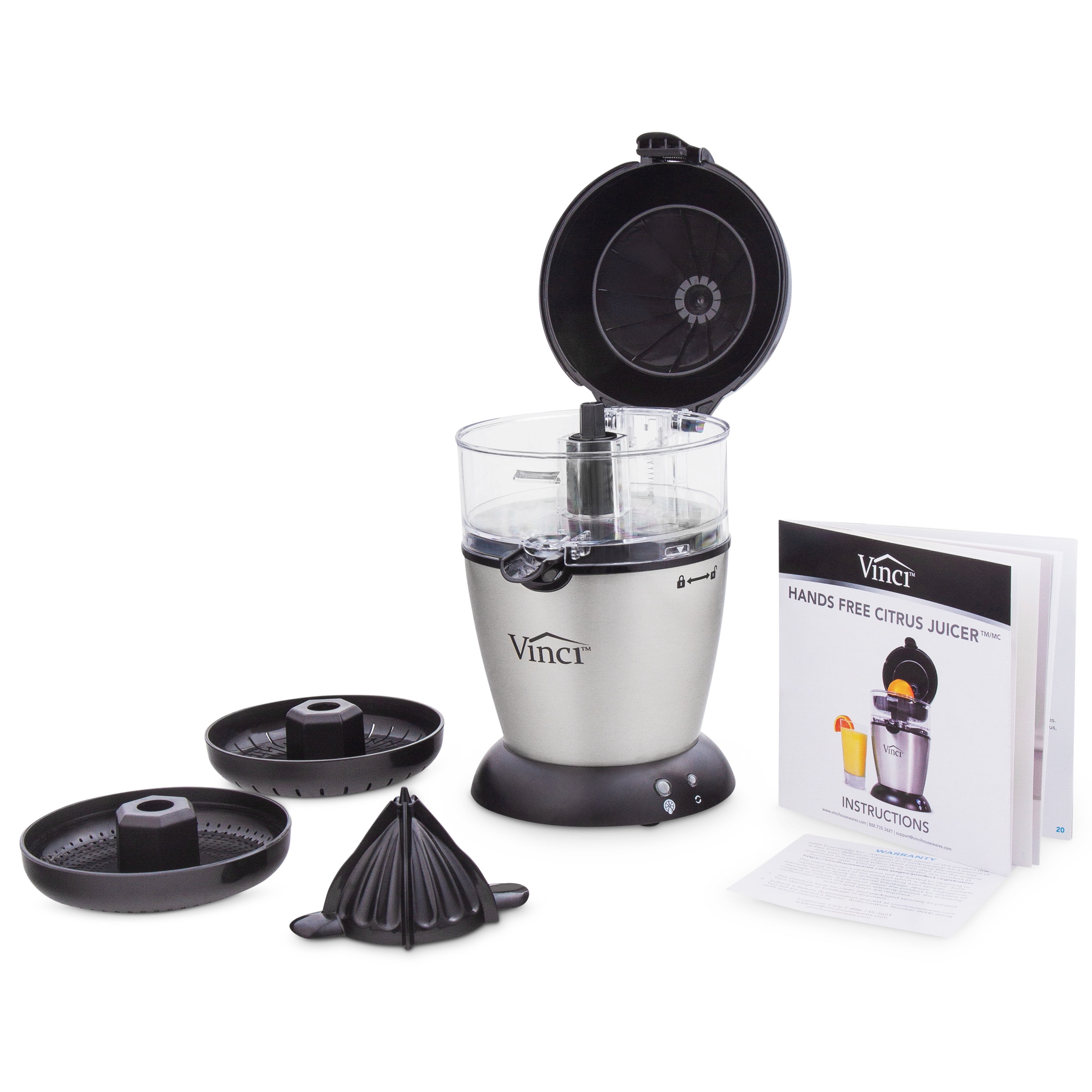 VINCI Hands-Free Patented Electric Citrus Juicer 1-Button, Stainless Steel/Black | 1-Button Easy Press Lemon Lime Orange Grapefruit Juice Squeezer