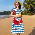 thumbnail image 4 of Fotbe Red Funny Crab on Blue Stripe Vestido Largo de Moda para Mujer, Vestido Tipo Camiseta con Manga Corta y Estilo Casual a Rayas y Bloques de Color, 4 of 6