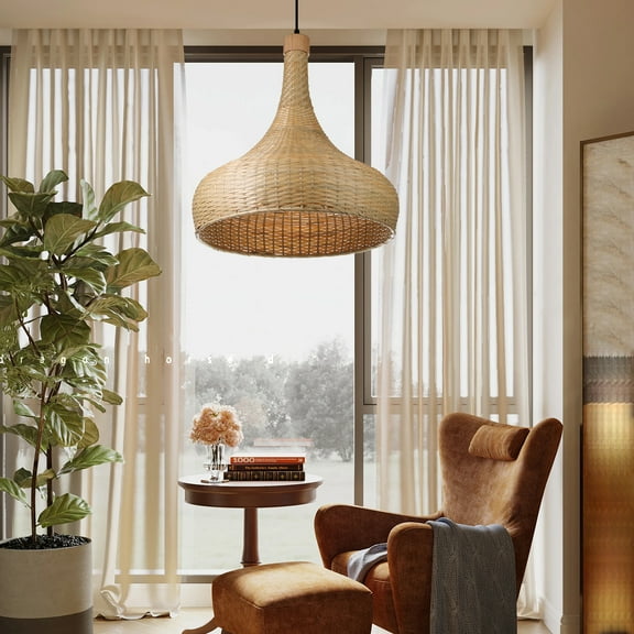 Arturesthome Handmade Bamboo Pendant Lighting Weaving Natural Bamboo Chandelier for Living Room Bedroom Hallway Farmhouse
