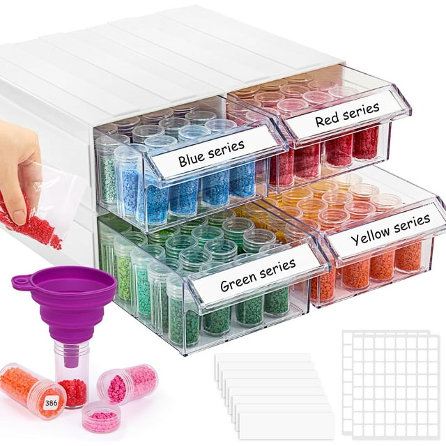 Yazoeia 128 Slots, 4pcs, Diamond Painting Storage Containers, Portable Bead Organizer, Storage Box Stackable Arts & Crafts Organizers for DIY Diamond Art Craft Jewelry Bead Storage CJC912-139362