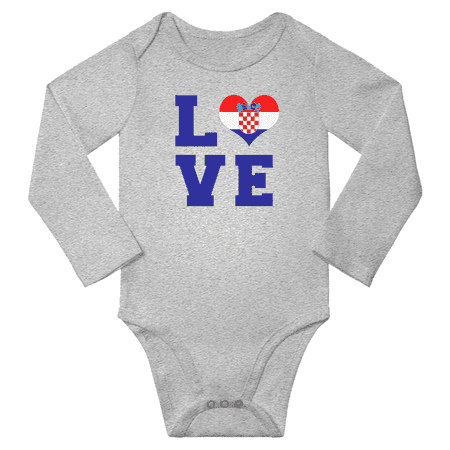 

Love Croatia Heart Flag Baby Long Slevve Rompers (Gray 12-18 Months)