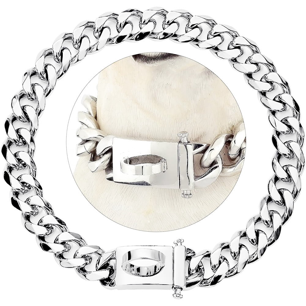Silver Big Chains Dogs Collar Choker Necklace For Large Medium French English Bulldog Rottweilers