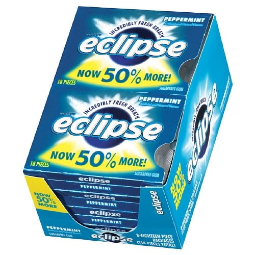 Eclipse Chewing Gum, Peppermint, 18 Count Tear Pack (Pack of 8) by N.V. Imports