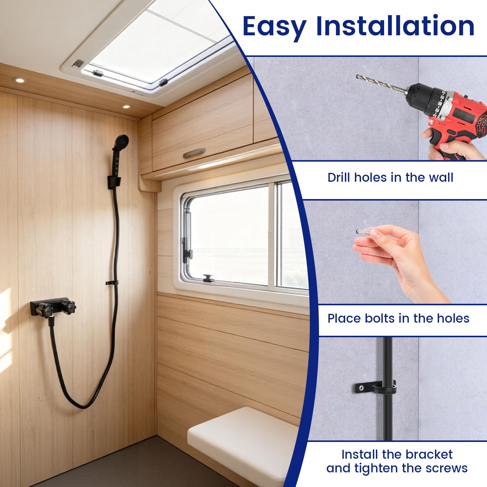RV Shower Faucet with Handheld Showerhead and Hose 4" Metal Shower Set Leak Resistant for RV Camper Motorhome Travel Trailer (Indoor/Outdoor Use)