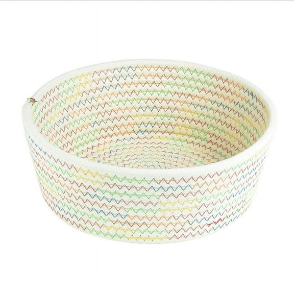 Nvzi Small Woven Basket,Cute Rope Room Shelf Storage Basket, Cat Dog Toys Basket Chest Box, Empty Decorative Gift Basket with -Rice white Colored thread