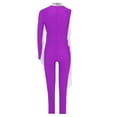 thumbnail image 5 of iiniim Kids Girls Shiny Rhinestone Full Body Leotard Long Sleeve Unitard One Piece Gymnastics Dance Bodysuit Purple 8, 5 of 6